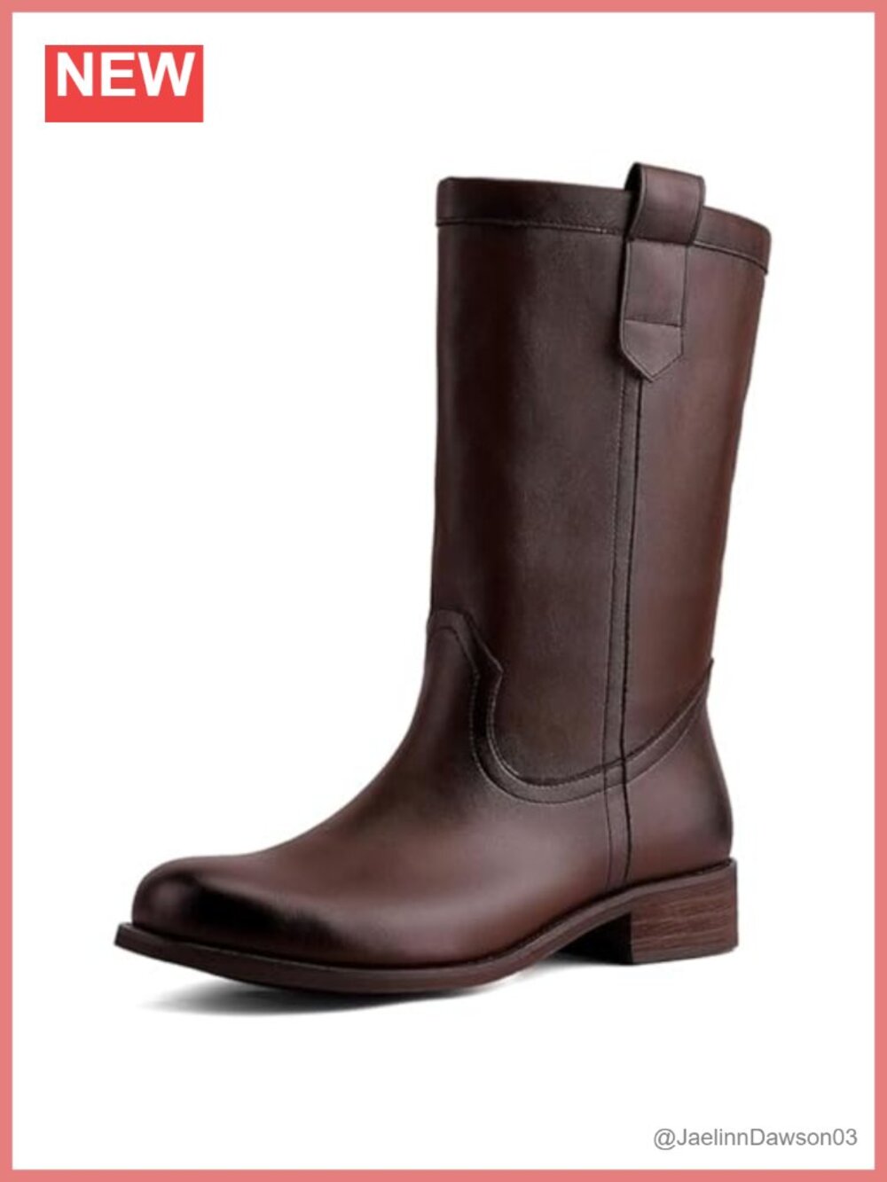 Women's Mid Calf Riding Boots Round Toe Chunky Heel Pull-On Faux Leather